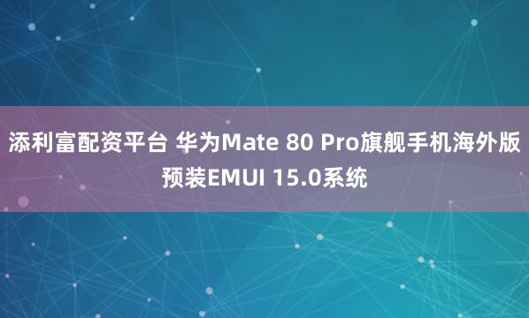 添利富配资平台 华为Mate 80 Pro旗舰手机海外版预装EMUI 15.0系统